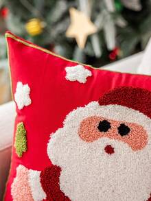 1pc Red Base Fabric Delicate Snowman & Santa Claus Embroidered Cushion Cover, Christmas Decor, Fits Multiple Room Styles, 45cm*45cm, Pillow Insert Not Included Home Decor Christmas Decorations Room Decor Christmas Decorations Home