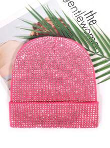 1pc Fully Rhinestone Embellished Versatile Ins Style Autumn/Winter Korean Fashion Bling Bling Beanie Hat, Warm Ear Protection, Suitable For Daily Wear And Parties, Unisex