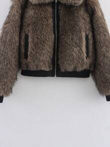 2025 Winter Fashion Street Style Lapel Long Sleeve Patchwork Women Jacket Coat, Faux Fur Coat For Ladies