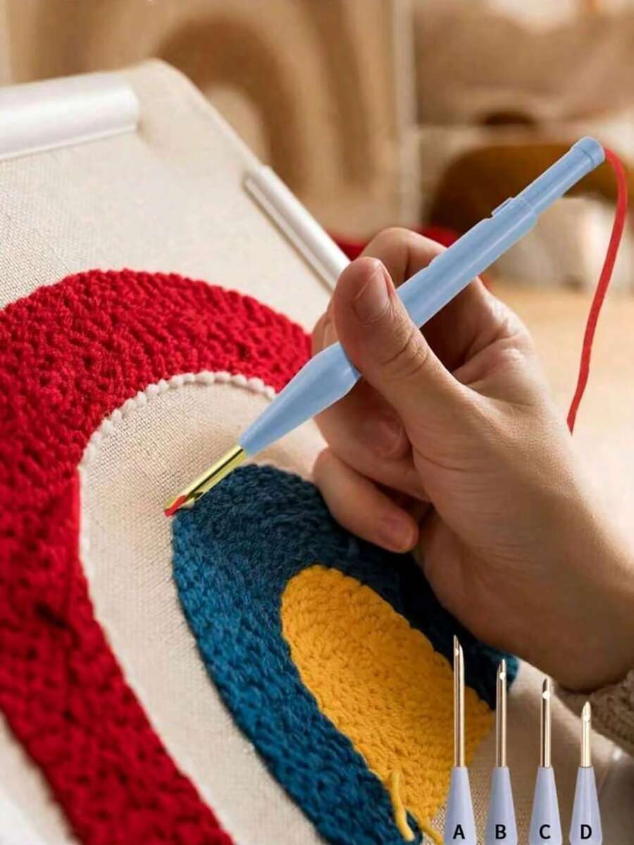 DIY Punch Needle Set - Stainless Steel Handmade Pen With Thick Plastic Handle, Light Blue - All-Season Handmade Embroidery And Weaving Tools, Suitable For Creative Projects, Sewing Tools, Women's Clothing Tools, Crochet