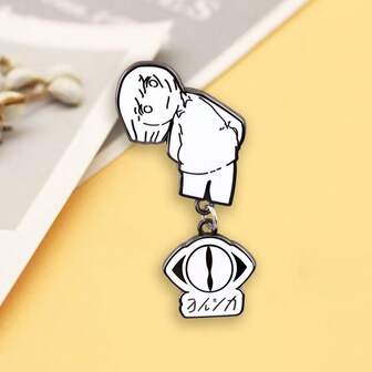 1pc Band Logo Badge Funny Simplified Drawing Character Badge Cartoon Black And White Brooch Fan Collection Souvenir, Ideal Gift For Festivals, Events, And Collectors, Perfect Creative Fashion Accessory Gift