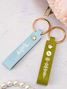 1pc Personalized Name Leather Keychain, Customized Text Music Code Design Key Ring, Minimalist Bag Charm, Car Key Accessory, Gift For Friends And Family - Multicolor - View 6