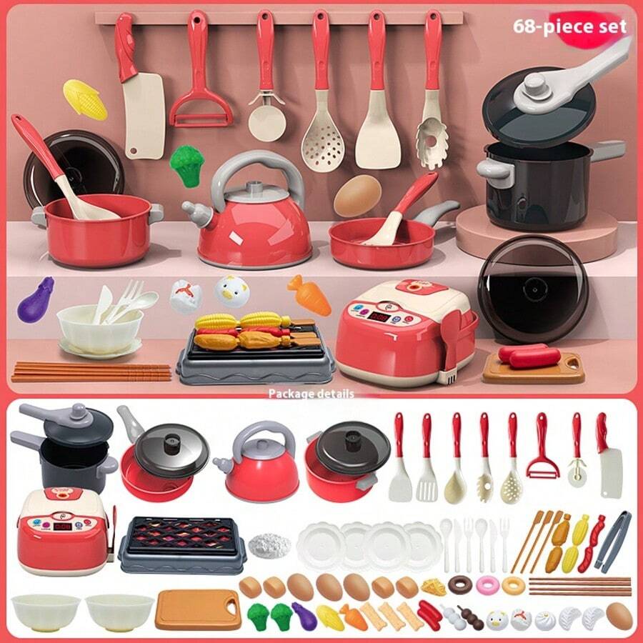 68pcs/93pcs Pink/Green Doll Kitchen Toys, Little Chef Toy Set, Simulated Kitchen Utensils Set, Lids, Scissors, Kitchen Toys, Children Toys