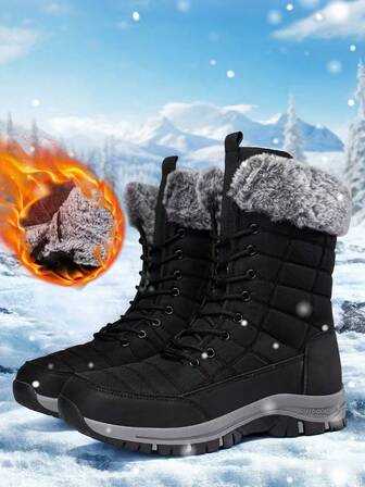 冬季户外雪地靴 舒适防风男士运动鞋 抓绒保暖男靴 户外抓绒男靴 优质品牌男士登山靴 大码高帮男鞋 厚底登山靴（花纹不对称，因使用粘合剂，鞋底轻微溢胶属正常现象）