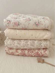 1pc Reversible Crochet Edged Cotton Double-Layer Warm Blanket, Suitable For Babies And Adults, Infants And Toddlers