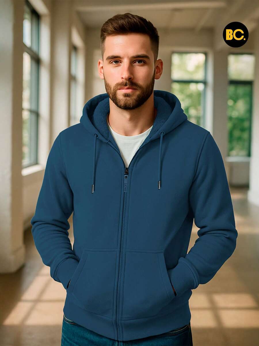Big City Sudadera De Hombre Con Forro Borrega y Capucha Hoodie! Con Cierre y Basicas con estampado casual de Moda