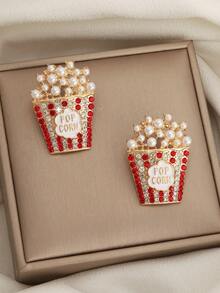 1 Cặp bông tai hình bỏng ngô và kem giả ngọc trai phong cách Âu Mỹ sáng tạo ngộ nghĩnh kèm đá giả (Không kèm thẻ) - Nhiều màu - Xem 3