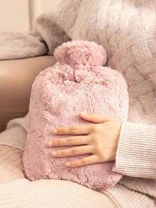 1pc Water Filled Hot Water Bag, With Faux Rabbit Fleece Cloth Cover, Girls Hot Compress, Warm Belly, Warm Water Bag, Carry On Water Filling, Warm Hand Bag, Flushing Water, Warm Hand Bag (Due To Different Batches, The Lines And Color May Vary.