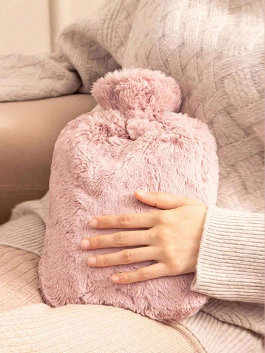 1pc Water Filled Hot Water Bag, With Faux Rabbit Fleece Cloth Cover, Girls Hot Compress, Warm Belly, Warm Water Bag, Carry On Water Filling, Warm Hand Bag, Flushing Water, Warm Hand Bag (Due To Different Batches, The Lines And Color May Vary.