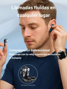 EFFEOKKI TWS 2 en 1 Smartwatch con Auriculares - Bisel de Aleación de Zinc, Pantalla Redonda de 1.46", Función de Llamada Inalámbrica, Reproducción de Música, NFC, Múltiples Modos Deportivos, Seguimiento de Actividad Física, Compatible con iPhone y Android - D13/Correa negra/Bisel de aleación de zinc - Ver 7