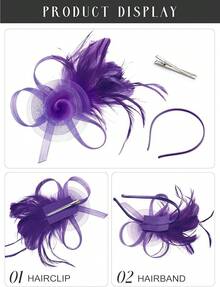 Fascinators Hats Women,Tea Party Fascinator Hair Clip With Feathers Wedding,Derby Hats Headbands - Ha9462-purple - View 5
