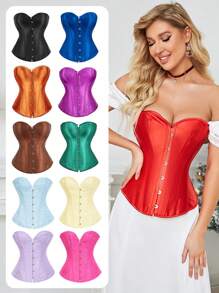 Top corto con forma de espina de pescado para mujer, top ajustado de cintura, para Año Nuevo, Día de San Valentín, tops de vacaciones, top de corsé, disfraz de Halloween - Multicolor - Ver 2