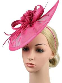 Ibeauti Fascinator Hats With Screentouch Lace Gloves Set Women Tea Party Cocktail Wedding Derby Headwear Short Gloves - 05 亮粉色 - 查看 6
