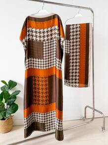 1pc Faux Silk Printed Robe, Shawl & Small Scarf Set, Women Coverup For Beach, Sun Protection, Daily Wear