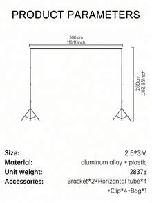 可调节宽度和高度的摄影背景架，专业直播背景龙门架，2.6米可调节三脚架，3米金属横杆，适用于摄影棚录制道具和拍摄支撑套装 - Black-3M*2.6M - 查看 11