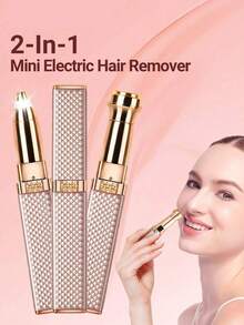 Nuevo afeitadora eléctrica de oro rosa para mujeres, recargable por USB, diseño de doble cuchilla para mejillas, labios, barbilla, línea del bikini y axilas, recortadora portátil, regalo perfecto para vacaciones, afeitadora de diamantes, totalmente automática - Multicolor - Ver 2