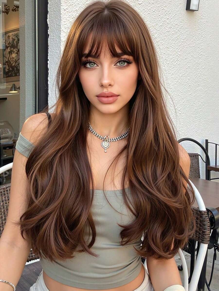 Long Wavy Ombre Brown Mix Blonde Highlight Wigs For Women Synthetic Hair Heat Resistant Ombre Wig For Daily Party Cosplay Use-22Inches - 棕色 - 查看 1