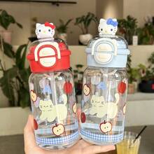 Sanrio 1pc Sanrio Kitty 500MLwater Bottle Double Drinking Plastic Cup With Straw, Portable And Easy To Use For Female Students, Small And Cute Water Cup