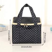 1 pieza Bolsa de picnic de tela Oxford con estampado de lunares, bolsa de hielo cuadrada de gran capacidad, bolsa bento portátil, bolsa de almuerzo
