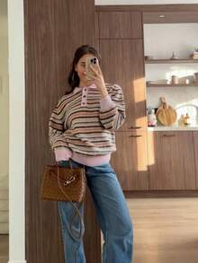 SEREN Color-Blocking Spliced Design Knitted Pullover Sweater For Women, New Casual Fashion Autumn Winter Long Sleeve Halloween Pullover Top. - Multicolor - View 7