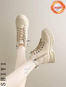 2025冬季女式雪地靴，毛绒内衬，加厚保暖，增高设计，时尚百搭，学生休闲短靴 - 卡其色 - 查看 9