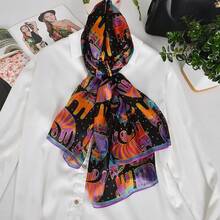 100% Mulberry Silk Scarf For Women Lightweight Long Scarves Beach Wraps Cover Up -Travel Photography Scarfhalloween - 紅貓 - 查看 9