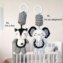 Plush Baby Toys With Portable Hanging Ring, Black & White Rattle Toy - Stroller Wind Chimes Plush Rattle Doll, Suitable For Car Seat - Ideal Gifts For 0-3-6-9-12 Month Baby Boys & Girls, Newborn Toys, Foxes