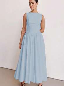 MODA MO, REF: H978 Women's Dress, Long Dress, Sleeveless, Round Neckline, High Waist, Backless, Zipper Dress, Slim Model, A-Line Dress, Elegant, Modern, Light, Comfortable, Versatile, Refined Look, Casual Chic Dress, Event Dress, Sophisticated Look, Summer Dress, Quality Finish, Feminine Style. - 淺藍色 - 查看 5