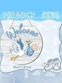 2pcs - Blue Wooden Welcome Baby - Hanging Door Sign, Baby Gate Sign Gender Reveal Welcome Sign Hanging Wreath Round Rustic Wooden Farmhouse Decor Holiday Front Door Decorations, Room Decor And Room Decoration For Baby Shower Porch Party Supplies, Wooden Hanging Ornaments Flat Hanging Wooden Hanging Home Decor Hanging Sign Door Sign. (Approx. 11.81in) - Blue - View 6