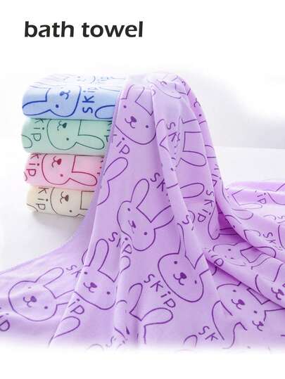 2条装柔软吸水不褪色卡通印花婴儿浴巾家用速干卡通印花可爱浴巾
