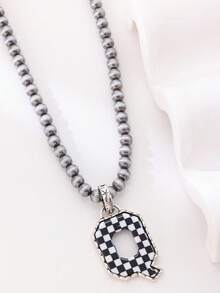 1pc Western Country Style Vintage Textured CCB Multicolor Leopard Print Black & White Plaid 26 Letter Minimalist Pendant Necklace, Sweater Chain