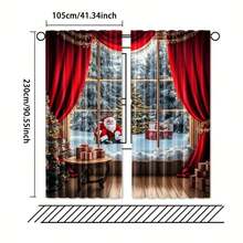Conjunto de 2 Cortinas de Natal com Árvore de Natal - Bolso para Varão, Impressão Digital, Tecido de Poliéster, Apresentando Cena Natalina Nevosa com Boneco de Neve e Presentes, Decoração Vermelha e Branca Adequada para Sala de Estar, Cozinha, Quarto, Sala de Jantar, Decoração de Natal para Casa (Efeito Estampado, Sem Painéis de Cortina) Decorações de Natal Decoração de Casa Decoração de Quarto - Multicolorido - Ver 20