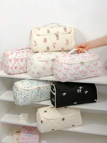 1 件大容量绗缝化妆品和吹风机收纳袋便携式旅行洗漱用品收纳旅行收纳盒旅行洗漱用品包带多个口袋适合风干机、4 个卷发筒、2 个平滑刷、丰盈刷、轻便旅行手提箱用于头发时尚简约旅行化妆收纳袋 - 彩色 - 查看 1