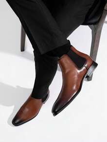 VOSTEY SHOESMORE Men's Leather Chelsea Boots Polished Leather Dress Brown Boots Stylish Classic Retro Slip On Boots For Men - AMY8156A-棕色 - 查看 4