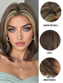 12 Inch Light Blonde Dark Root And White ,Black Colourful Medium Part Short Straight Hair Beautiful Daily Use Ladies Wig Synthetic Wig. Cosplay White Colourful Synthetic Hair Wig High Temperature Hair For Women Middle Part Straight Hair Wig Holiday Daily Fashion Style Synthetic Hair Wig Woven Hair Wig For Halloween And Christmas