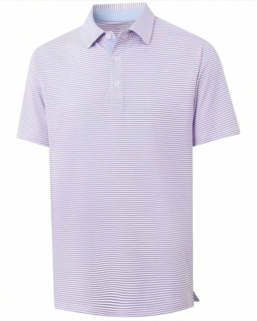 Golf Shirts For Men - Moisture Wicking Short Sleeve Performance Sport Casual Striped Collared Mens Polo Shirt-2025 - Sọc tím - Xem 1