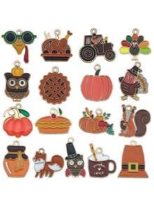 10/20/30pcs Random DIY Thanksgiving Oil-Drip Pendant, Featuring A Pumpkin And Squirrel Design, Perfect For Desserts, Turkey Keychains, And Hanging Decorations, With Alloy Accessories