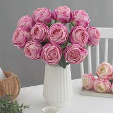 Artificial Silk Flower Realistic Faux Long Stem Daisy Flower With Leaves For Home Kitchen Party Table Vase Decor - Hot Pink - View 2