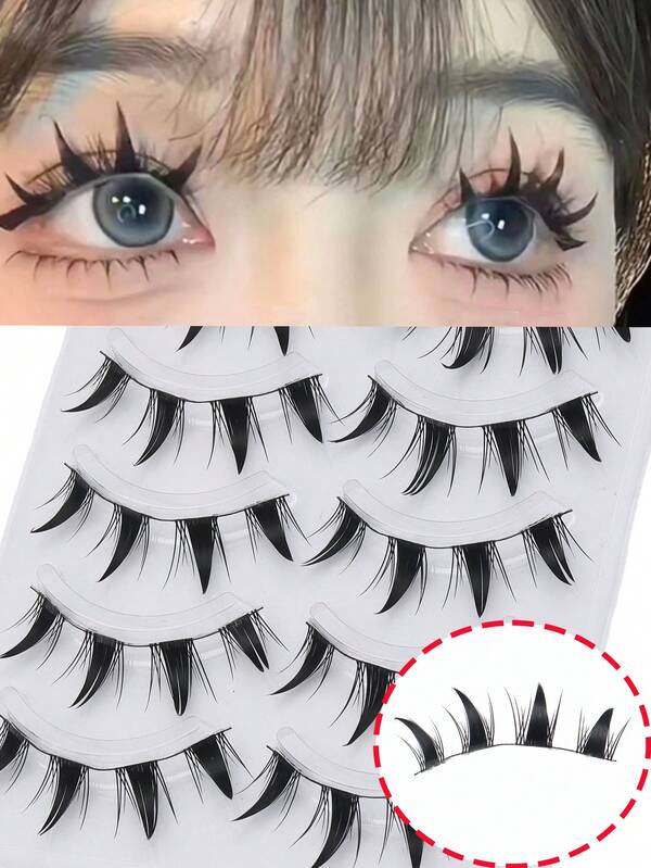 5 أزواج من رموش مستعارة فرو كرتونية - شريط شفاف مع رموش صناعية من الفرو، بطراز عين القطة لجعل عينيك أكثر جاذبية، مناسبة للمكياج اليومي الطبيعي - قابلة لإعادة الاستخدام، مريحة، مناسبة للمبتدئين