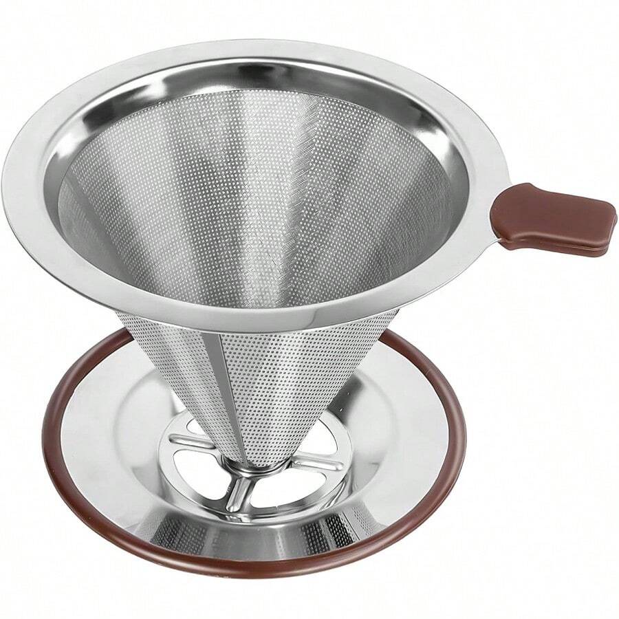 Pour Over Coffee DripperReusable Stainless Steel Drip Cone Coffee Filter Update Double Ultra Fine Micro Mesh Filter Professional Paperless Drip Brew Coffee Cone Maker With Cup Stand 12 Cup - 1-2cup - View 1