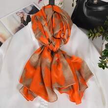 100% Mulberry Silk Scarf For Women Lightweight Long Scarves Beach Wraps Cover Up -Travel Photography Scarfhalloween - 橘子咖啡 - 查看 8