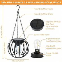 SolarLanterns Outdoor Waterproof Lights - 2 Pack Hanging Metal SolarPowered Lights, Large Round SolarChandelier Lamps With On\/Off Switch & Chains Hook  Garden Patio Yard Farmhouse Pathway Decor - 2 包 - 查看 8