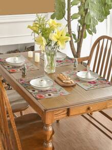 4 件/6 件彩色刺绣花朵餐垫，矩形桌布，可水洗，适合家庭聚餐、咖啡桌、耐用的厨房和餐厅装饰、派对和场景的桌面装饰、家居装饰