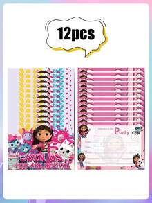 Gabby's Dollhouse 12/24/36 PCS Gabby Dollhouse Birthday Invitation Birthday Party, Holiday Party Invitation For Children's Birthday Baby Shower Party, Family And Friends Gathering, Halloween, Christmas, Thanksgiving, Children's Day, Valentine's Day