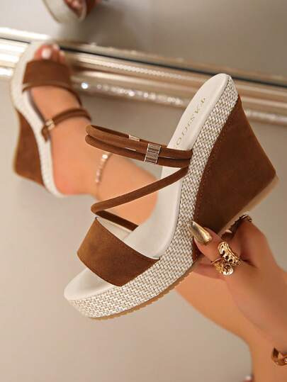 Black Suede Elegant Women's Platform Heels | Ankle Strap, Breathable Suede, All Season, Distinctive Square Toe Design, Fashionable Wedge Thick Bottom Mules