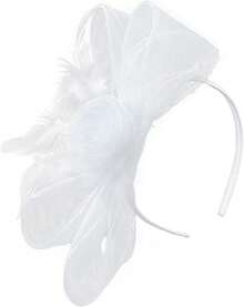 Unpifolov Fascinators Hats Flower Mesh Feathers Headband Tea Party Wedding Derby Cocktail Hair Clip Headwear Girls Women - 白色 - 查看 4