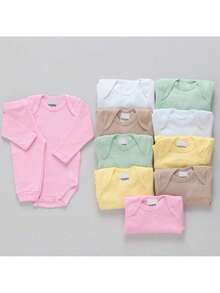 4-Piece Ribbed Baby Clothing Kit With 2 Long-Sleeved Bodysuit And Romper Sets - Baby Pink - View 1