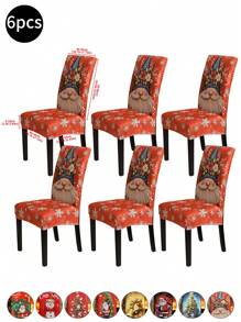 1 pieza/4 piezas/6 piezas/20 piezas Funda de silla impresa en seda de leche navideña, funda protectora elástica impresa para sillas, apta para oficina, sala de estar, hotel, sillas de eventos, árbol de Navidad, Papá Noel, muñeco de nieve, campana navideña