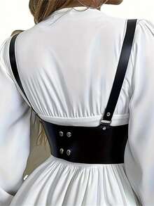 1pc New Fashionable Medieval Retro Halloween Women's Imitation Leather Wide Waist Belt, Simple Tight Fit Wide Version Strap, Solid Color PU Leather