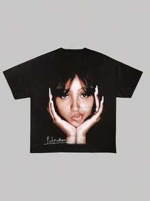 PinkPantheress Vintage Graphic T-Shirt - Black Unisex Cotton Tee With Bohemian Portrait Print, Round Neck Regular Fit, Hand Wash Only Concert Merch & Fan Tee For Adults, Allseason Apparel, Minimalist Design, Nontransparent Material, Music Apparel, Retro , Soft Fabric, Music Fans Cotton T Shirt Vintage Shirts Graphic Tees Street Life Men  Funny Shirts Halloween Fgift,Printed & Shipped In USA - 黑色 - 查看 1